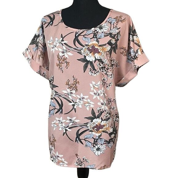 Blush Floral Rolled Dolman Sleeve Top - Picture 1 of 6
